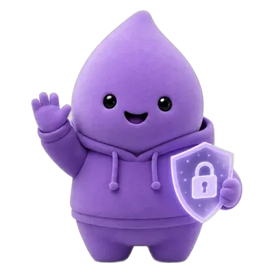 Agente de ciberseguridad de Brita Inteligencia Artificial, personaje morado con sudadera